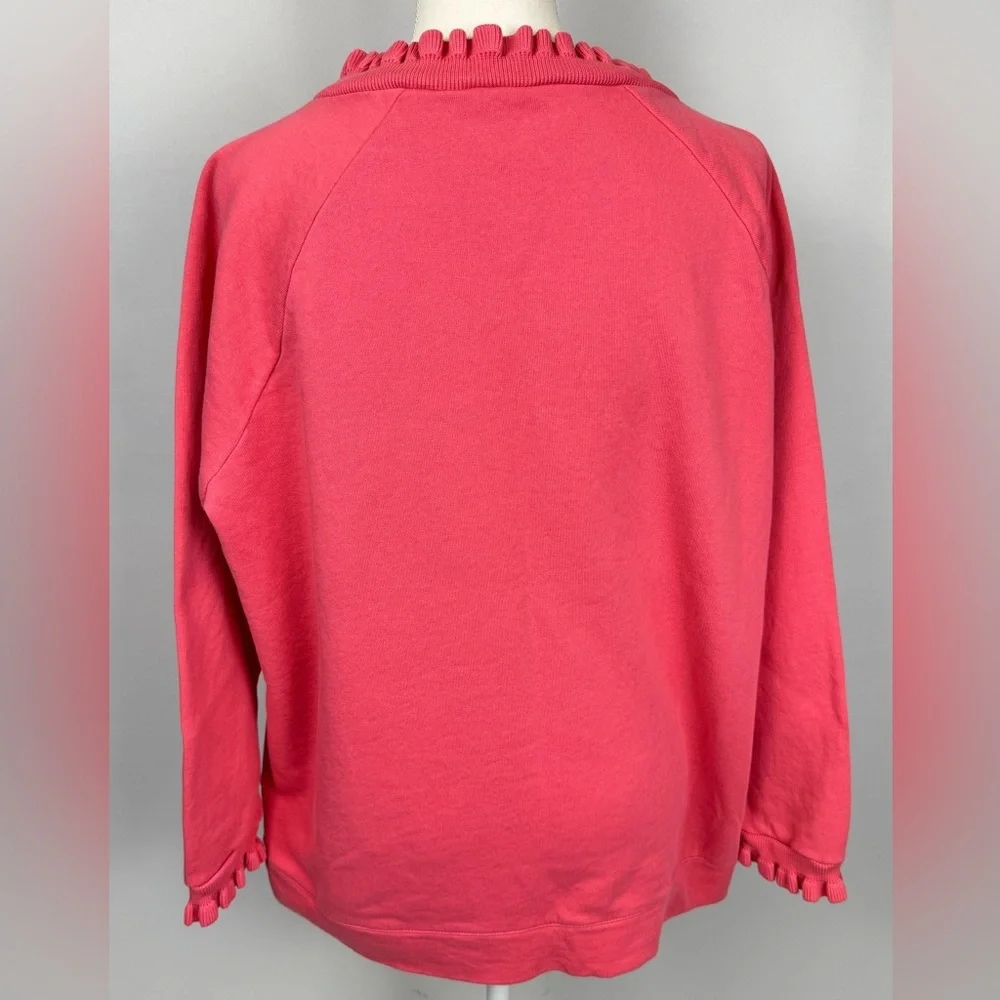 Talbots Ruffle Trim Raglan Sweatshirt Pink Gold Buttons At Neckline Size 1X - Picture 8 of 10